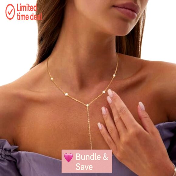 14k Gold Plated Lariat Necklace, 18.5" Length, Hypoallergenic, Gift - Picture 7 of 8